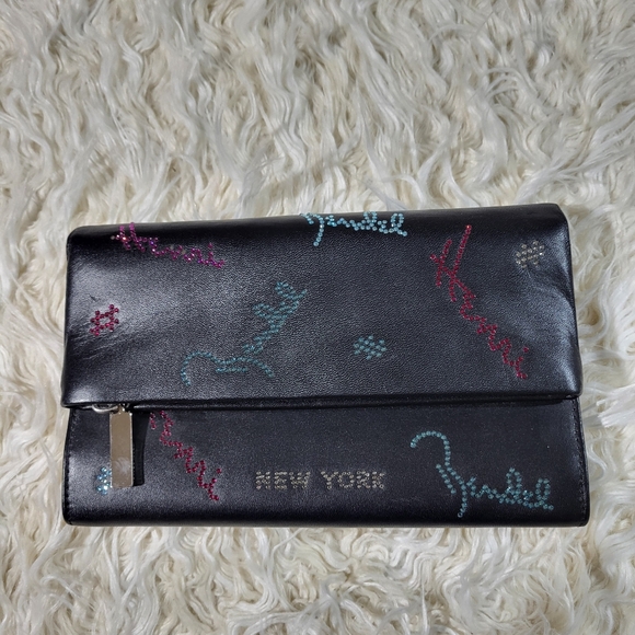 henri bendel Handbags - HENRI BENDEL Girls Nightout Embellished Bling Black Leather Chain Clutch